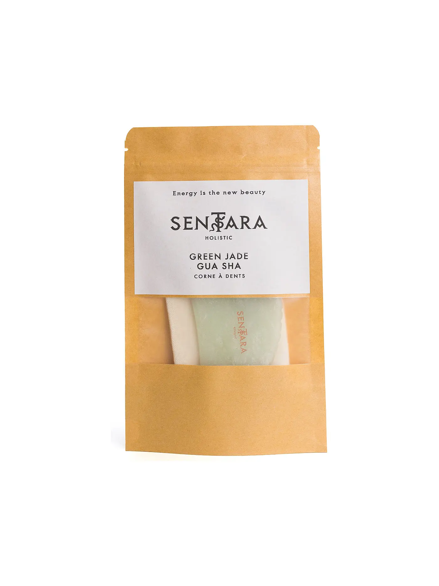 SENTARA | Massagestein - Gua Sha Horn mit Zähnen Gruene Jade | 